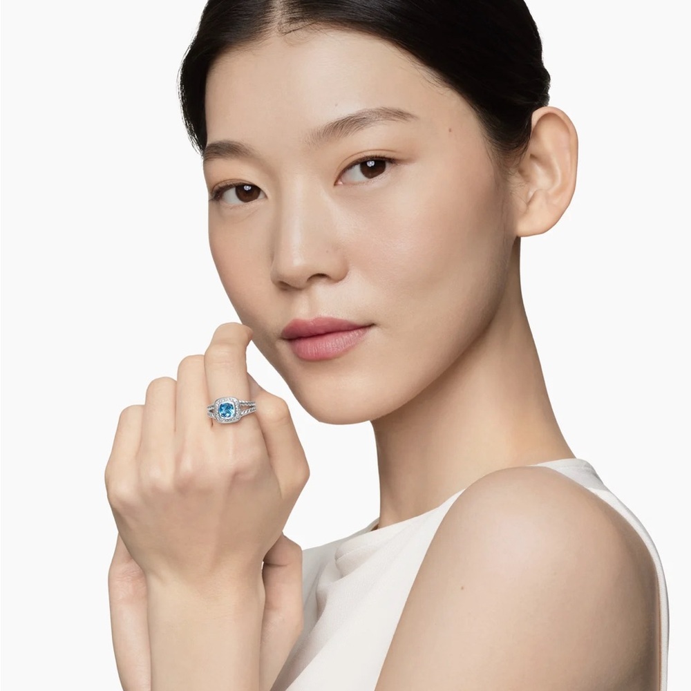 David Yurman Petite Albion Ring Sterling Silver with Blue Topaz and Diamonds